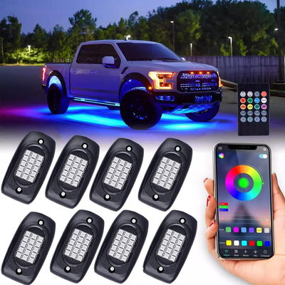 รถจักรยานยนต์ 4 Pod Rock Lights RGBW, ไฟเปลี่ยนสีหินกันกระแทก Bluetooth