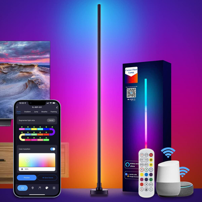 ห้องนั่งเล่นอินฟราเรด RGB มุมโคมไฟตั้งพื้นรีโมทคอนโทรลพร้อมโหมดเพลง