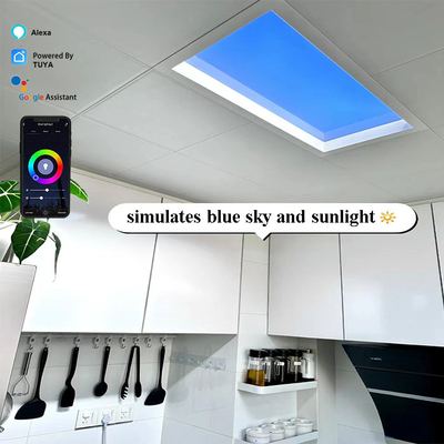 600x600 แผงเพดานสกายไลท์ LED สีฟ้าประดิษฐ์ Tuya Wifi รีโมทคอนโทรล